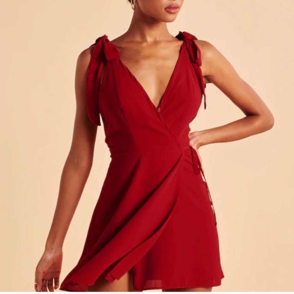 Abercrombie & Fitch Red Mini Wrap Dress